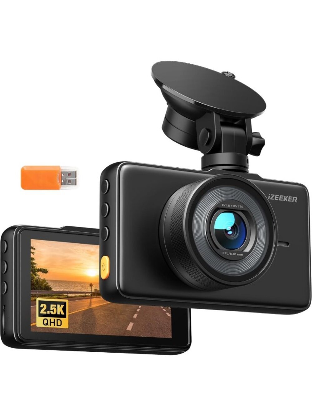 High-Definition 2.5K Dash Cam with Night Vision, 170° Wide Angle, Loop Recording
